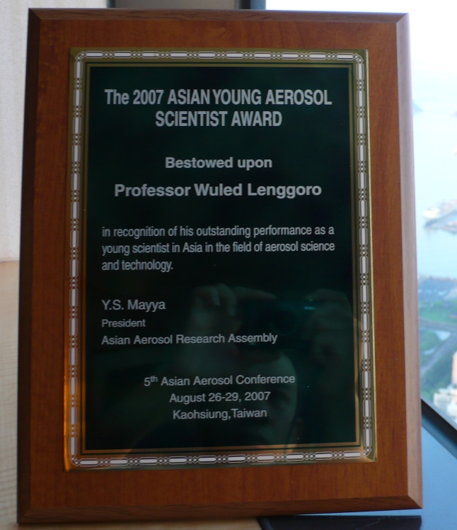 Asian Young Aerosol Scientist Award (Asian Aerosol Research Assembly)アジア若手エアロゾル研究者賞（アジアエアロゾル研究機構）