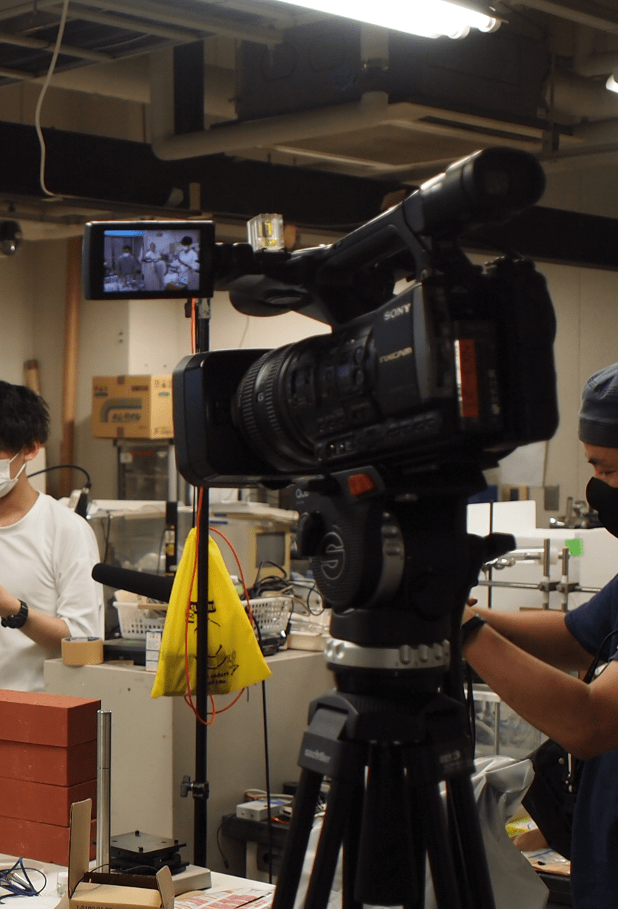 With the camera crew 動画製作のため