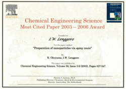 Chemical Engineering Science – Most Cited Paper 2003-2006 Award 被引用回数が最も多い論文の賞 (Elsevier, 2007)