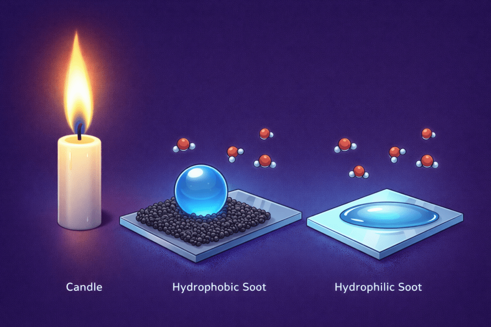 ろうそくのすすは、水をはじく？ それとも水になじむ？Can candle soot repel water—or absorb it?